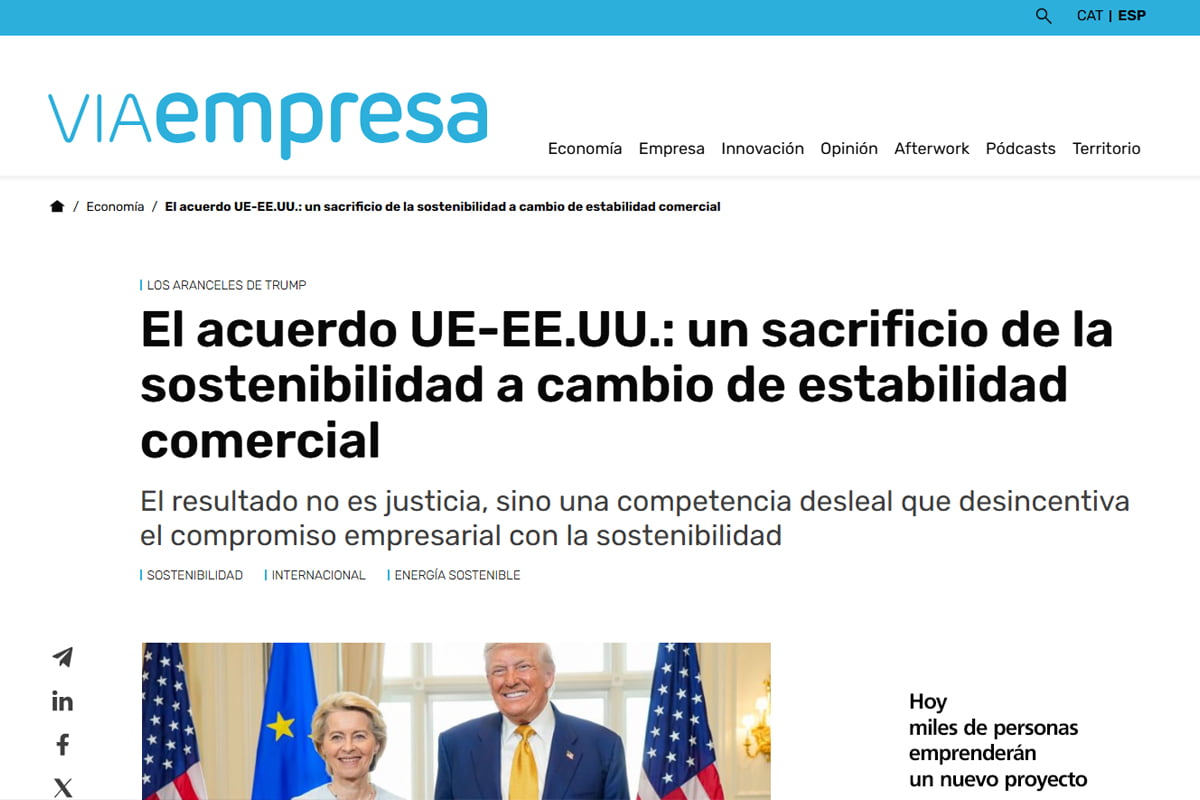 El acuerdo UE-EE.UU.: un sacrificio de la sostenibilidad a cambio de estabilidad comercial El acuerdo UE-EE.UU.: un sacrificio de la sostenibilidad a cambio de estabilidad comercial