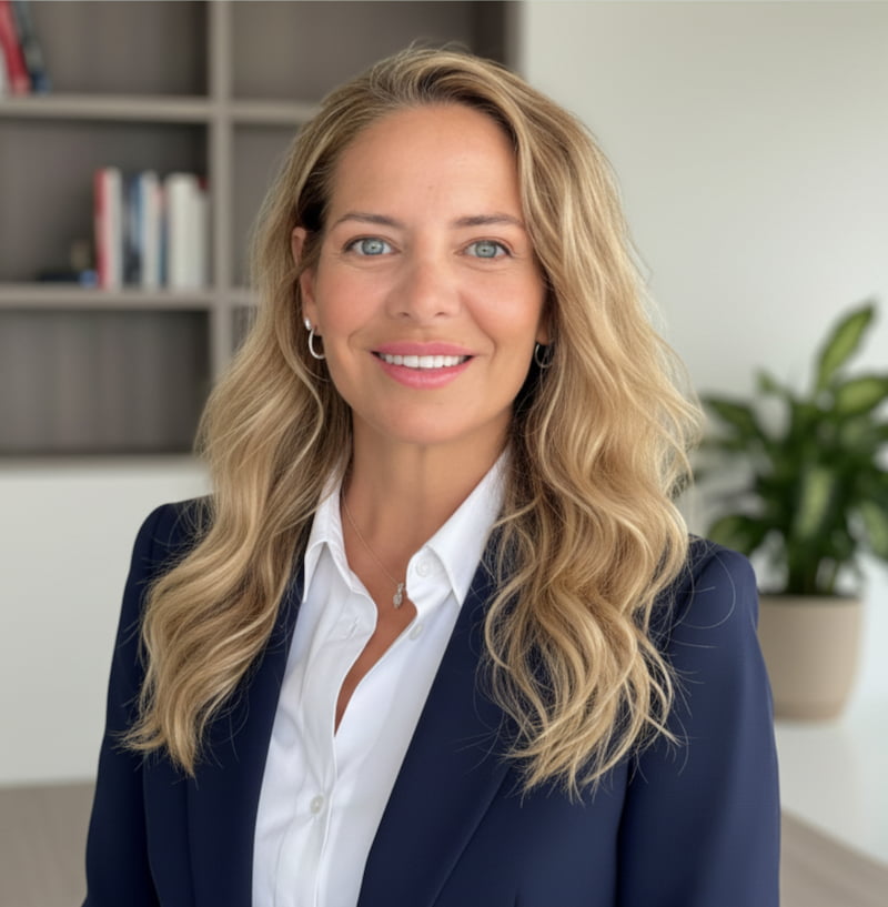 Retrato profesional Silvia Urarte (traje chaqueta azul)